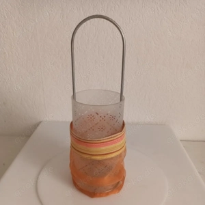 Teelichthalter Windlicht Glas Metall Stoff hoch ca