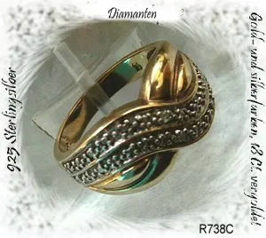 Ring, 925 Silber, vergoldet mit gefassten Topasen