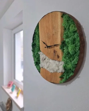 XXL (52cm) Wanduhr Holzuhr Unikat handgefertigt mit Moos Moosuhr Geschenk Weihnachten Eichenholz