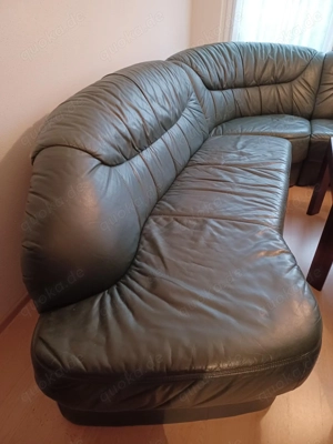 Ledercouch-Garnitur moosgrün, mehrteilig Bild 3