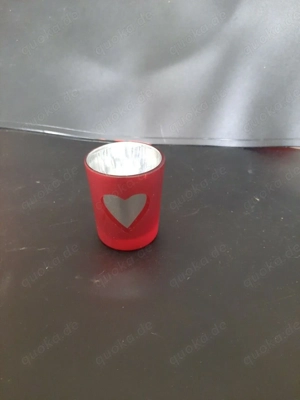 Teelichthalter mit Herz Glas Höhe ca. 8cm rot Silb