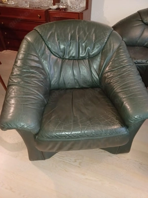 Ledercouch-Garnitur moosgrün - zu Verschenken Bild 6