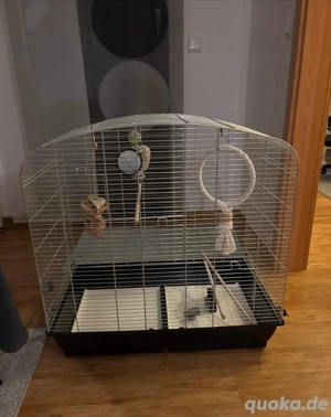 Großer Vogelkäfig mit Zubehör   ideal für Wellensittiche, Kanarien oder kleine Papageien