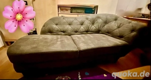 Sofa Couch Ottomane Recamiere Chaiselongue Wildlederoptik dunkelgrau top Zustand