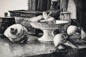 Original Kohle(?)zeichnung mit Signatur - Stillleben von 1956 Bild 4