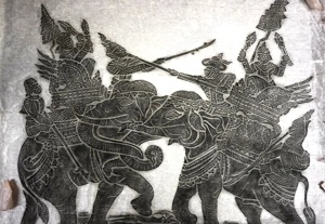 Thailändische Tempelkunst Kohleabrieb-Druck auf Reispapier