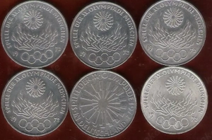 Silbermünzen 10 DM Olympia 1972, .625 Silber, Anlage. Ab10 Stück.
