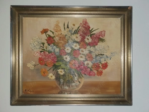 Antik! Original Ölgemälde Blumen Stillleben Ölbild Gemälde signiert mit Rahmen 54 x 66 cm TOP!