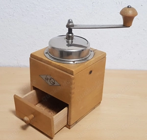 Vintage Kaffeemühle, Mokka Mühle, KYM, Holz mit Handkurbel, Art Deco, Mahlwerk funktionsfähig