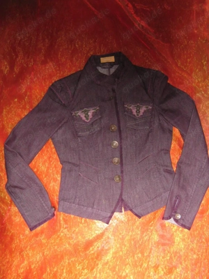 NEU Hippie Festival Look Stickerei Jeans Jacke CRISCA by ESCADA Gr. 34- 36  XS- S aubergine lila