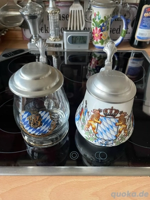 Bierkrüge Zinndeckel Bierseidl Porzellan und Glas