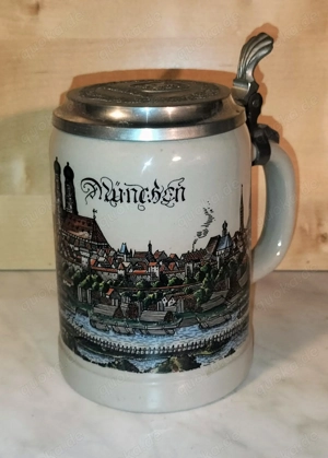 Bierkrug Stein-Krug München Löwenbräu Zinn-Deckel Erbo 