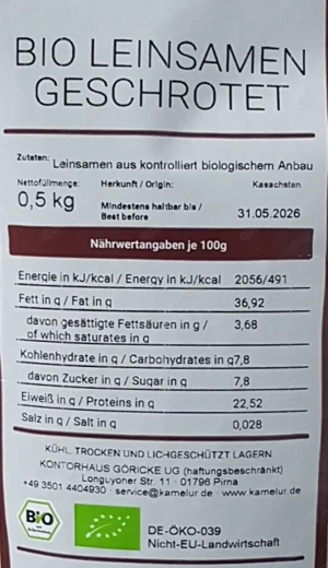 Bio Leinsamen geschrotet von Kamelur Bild 2