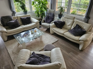 Echtleder Couch magnolia, dreiteilig, kaum Gebrauchtspuren