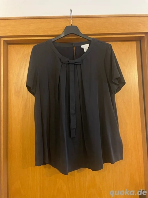 Schwarze kurzärmlige Bluse von Van Laack, Größe 42, Seide, Clia, Schleife