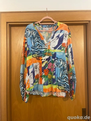 Bunte Bluse Tunika von Emily van den Bergh, Größe 46, Blumen, Tiger 