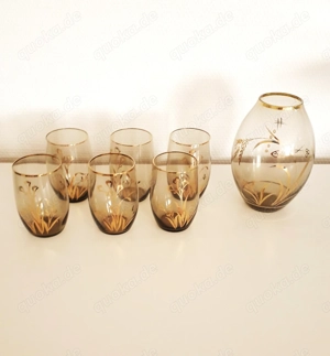 Trinkgläser Gläser Rauchglas Golddeko handbemalt wohl 50er 60er