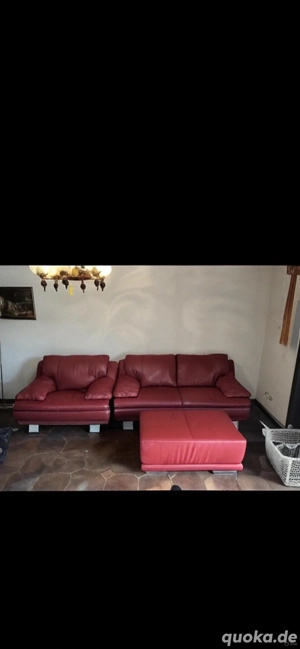 Große rote Echtleder-Wohnlandschaft mit Hocker   Rechnung vorhanden   Haushaltsauflösung