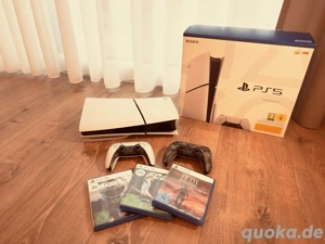 PlayStation 5 Slim Disc Edition   2 Controller + 3 Spiele   Top Zustand