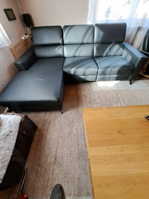 Wohnzimmercouch, Sofa, ca.235x185 cm, Leder schwarz