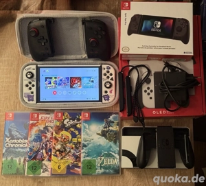 Nintendo Switch OLED Weiß mit 4 Spielen & Split Pod Pro Controller & OVP