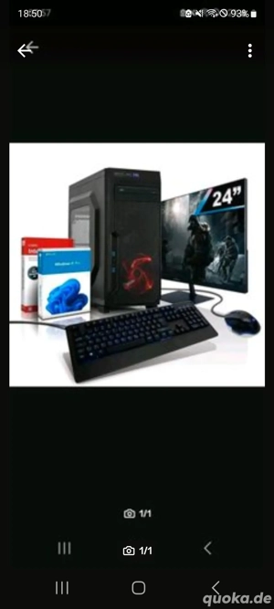 Gaming PC mit Bildschirm, Tastatur, Maus und Headset 