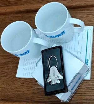 Werbeartikel - 5tlg. Set: Kaffeebecher, Schlüsselanhänger...