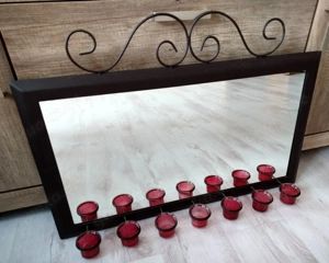 Wandspiegel Spiegel Metall schwarz Kerzen Halter Glas Ornament