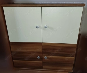 Schrank Regal Türen weiß Möbel Holz Mosaik Nussbaum Nachbildung