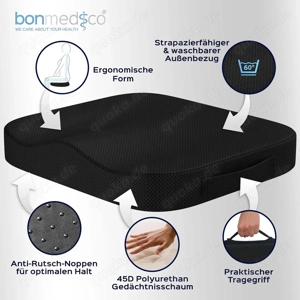 bonmedico Sitzkissen orthopädisch - Ergonomisches Memory Foam Kissen für Bürostuhl, Auto, Rollstuhl