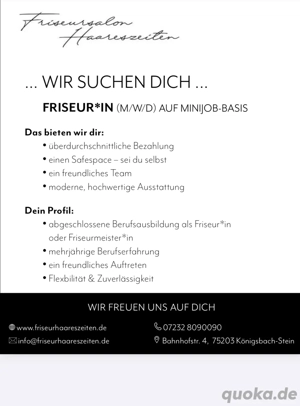 Friseur in auf Minijob-Basis oder Teilzeit (m w d)