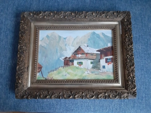 Ölbild einer Berghütte