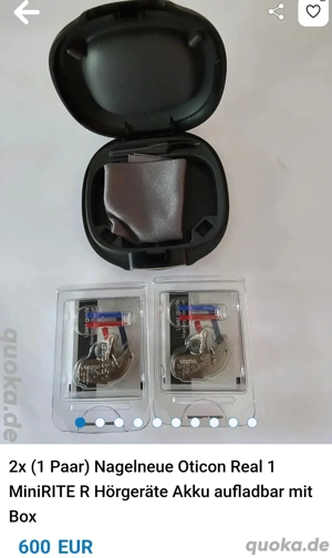 1 Paar neue Oticon Real 1 miniRITE R-Akku mit Ladestation und Aufbewahrungsbox 
