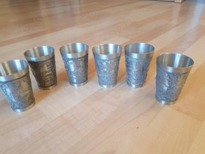 Zinn-Sammlerset Eisenbahnen: Krug, 6 Becher, Wandteller