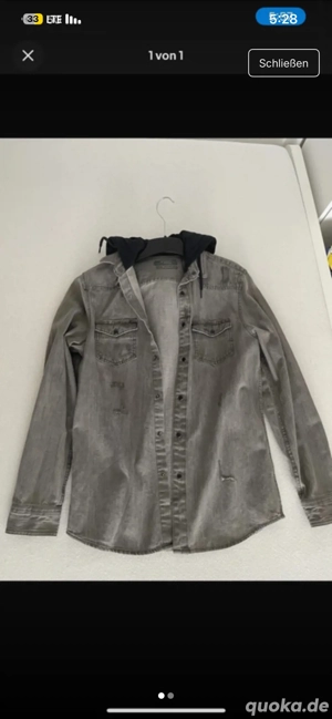 Herren Jeanshemd mit Kapuze   Grau, Langarm, Freizeit, Neu größe XS