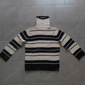 Strickpullover mit Rollkragen   Schwarz Creme gestreift   Größe 44   NEU   ungetragen