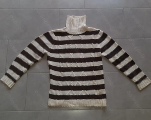 Strickpullover mit Rollkragen   Weiß Braun gestreift   Größe XL   NEU   ungetragen