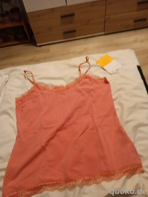 Damen Träger T-Shirt Rosa gr M mit spitzen 