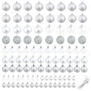 100-tlg. Weihnachtskugeln-Set Silbern aus Polystrol  3 4 6cm