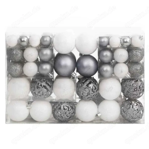 111-tlg. Weihnachtskugeln-Set mit Tannenbaumspitze aus Polystyrol Weiß & Grau  3 4 6cm