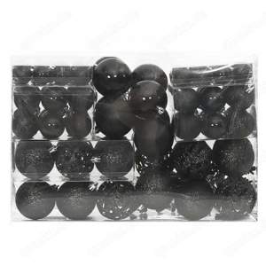 111-tlg. Weihnachtskugeln-Set mit Tannenbaumspitze aus Polystyrol Schwarz  3 4 6cm