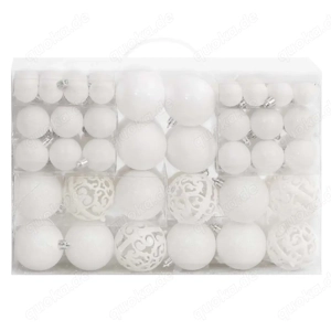 111-tlg. Weihnachtskugeln-Set mit Tannenbaumspitze aus Polystyrol Weiß  3 4 6cm