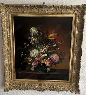 Großes Blumen-Stillleben mit prunkvollem Rahmen   signiert H. Graß   80   90 cm 