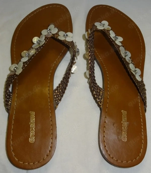 S Graceland Sandalen Damen Gr. 42 Zehentrenner Flip-Flops Obersohle Leder Sohle u Riemen Kunststoff