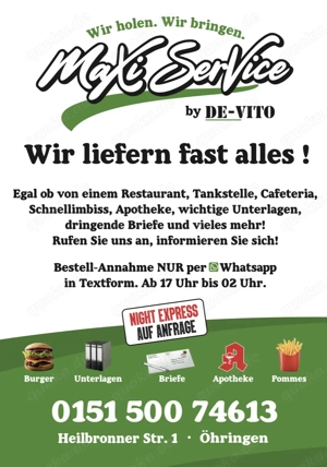Lieferservice Maxi Service Öhringen 74613 hol und bring Service maxiservice mc Donalds burger king