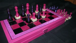 Pink Lady Schachspiel Einmalig Schachfiguren Reiseschachbrett Schachbrett Holz Chess  Bild 2