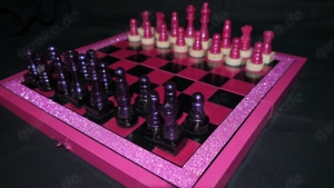 Pink Lady Schachspiel Einmalig Schachfiguren Reiseschachbrett Schachbrett Holz Chess  Bild 3