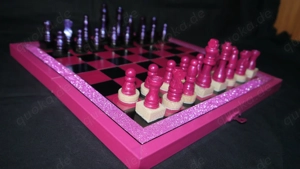 Pink Lady Schachspiel Einmalig Schachfiguren Reiseschachbrett Schachbrett Holz Chess  Bild 5