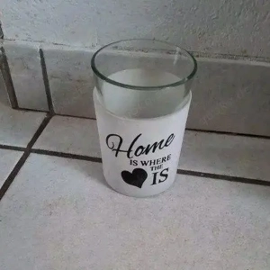 Windlicht für Teelichter Glas weiß Sand gestrahlt Home is where..