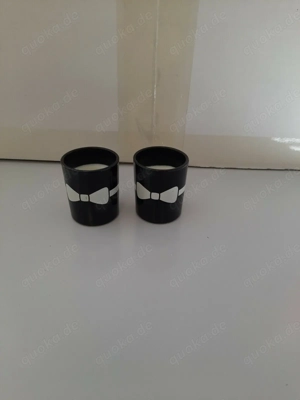 2 Stück Teelichthalter Glas - schwarz - Schleife - 6cm hoch